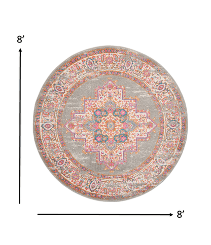 4’ Round Gray And Gold Medallion Area Rug