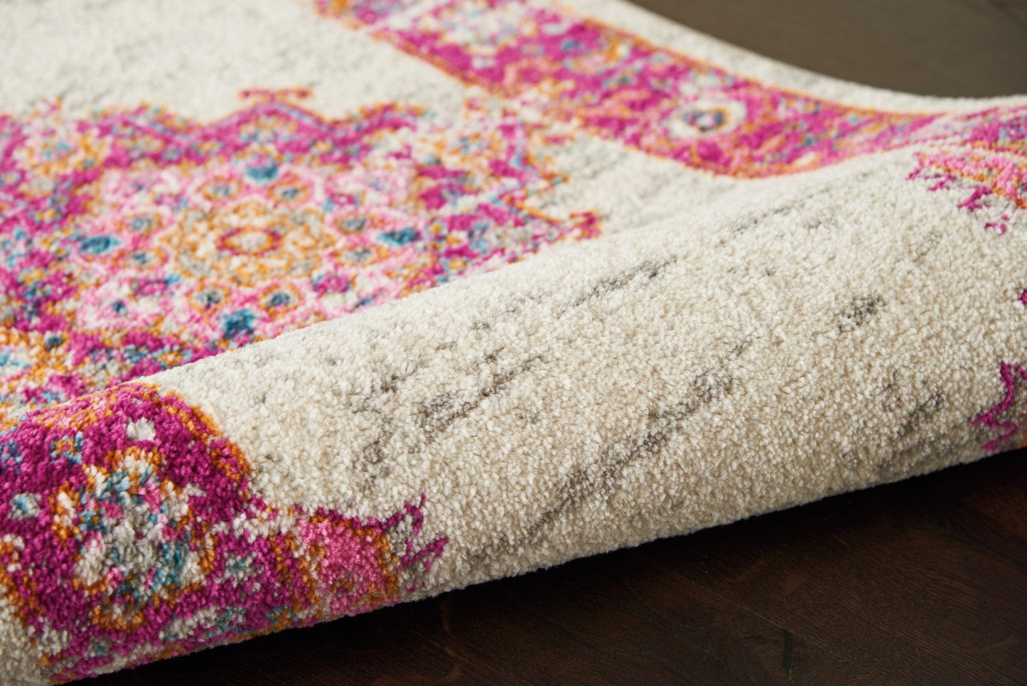 2’ X 6' Ivory And Fuchsia Distressed Runner Rug