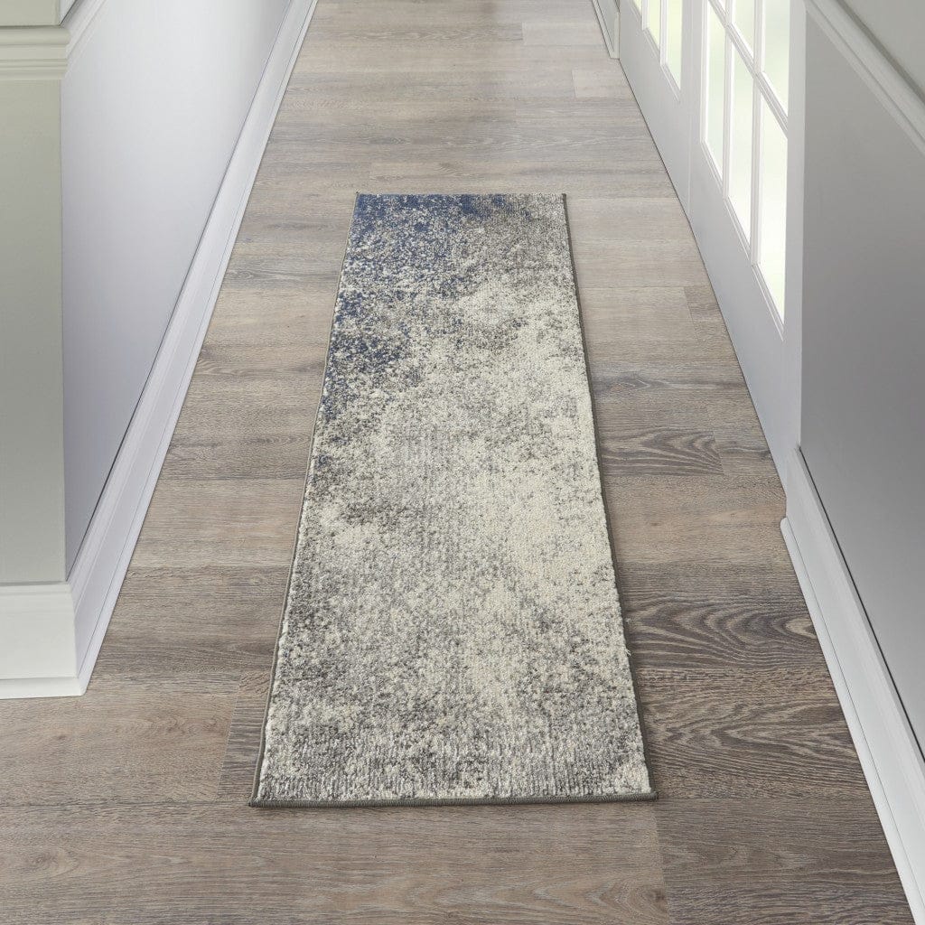2’ X 6’ Charcoal And Ivory Abstract Runner Rug