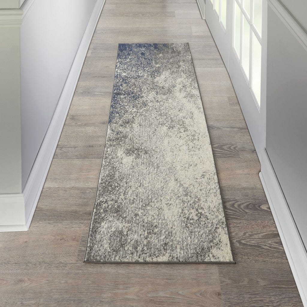 2’ X 6’ Charcoal And Ivory Abstract Runner Rug