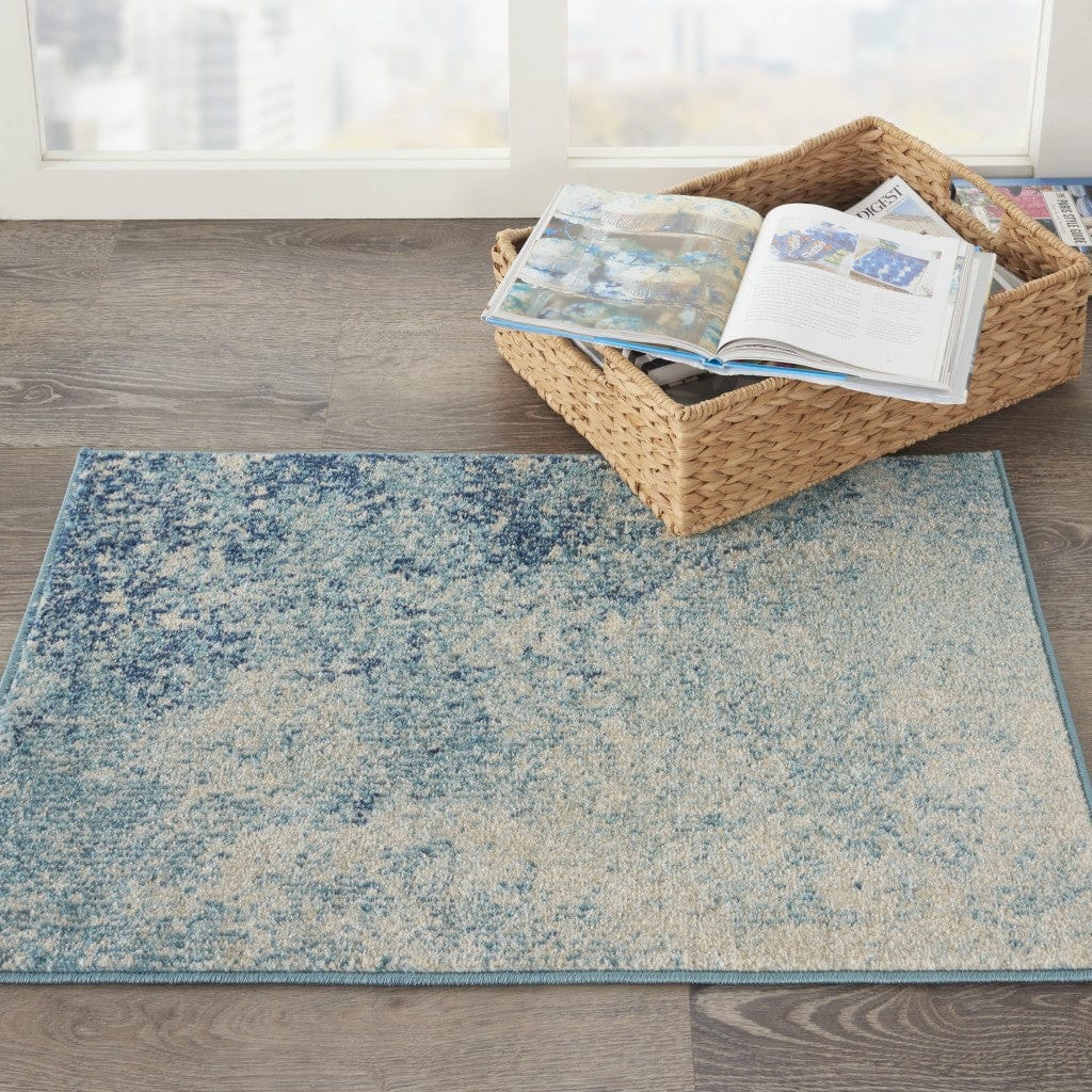 2’ X 3’ Light Blue And Ivory Abstract Sky Scatter Rug