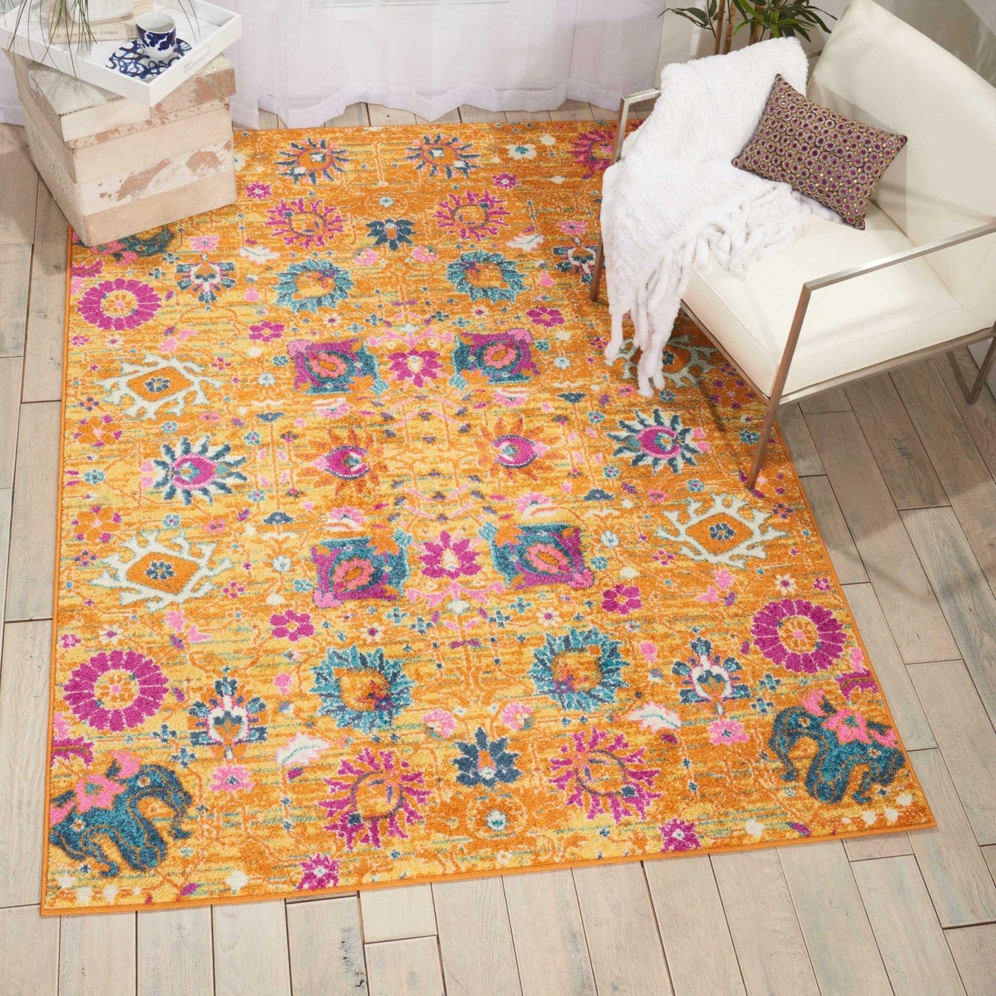 2’ X 3’ Sun Gold And Navy Distressed Scatter Rug