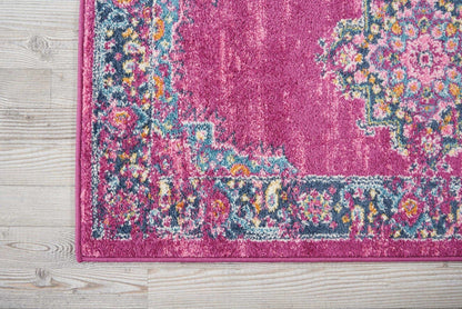 2’ X 10’ Fuchsia And Blue Distressed Runner Rug