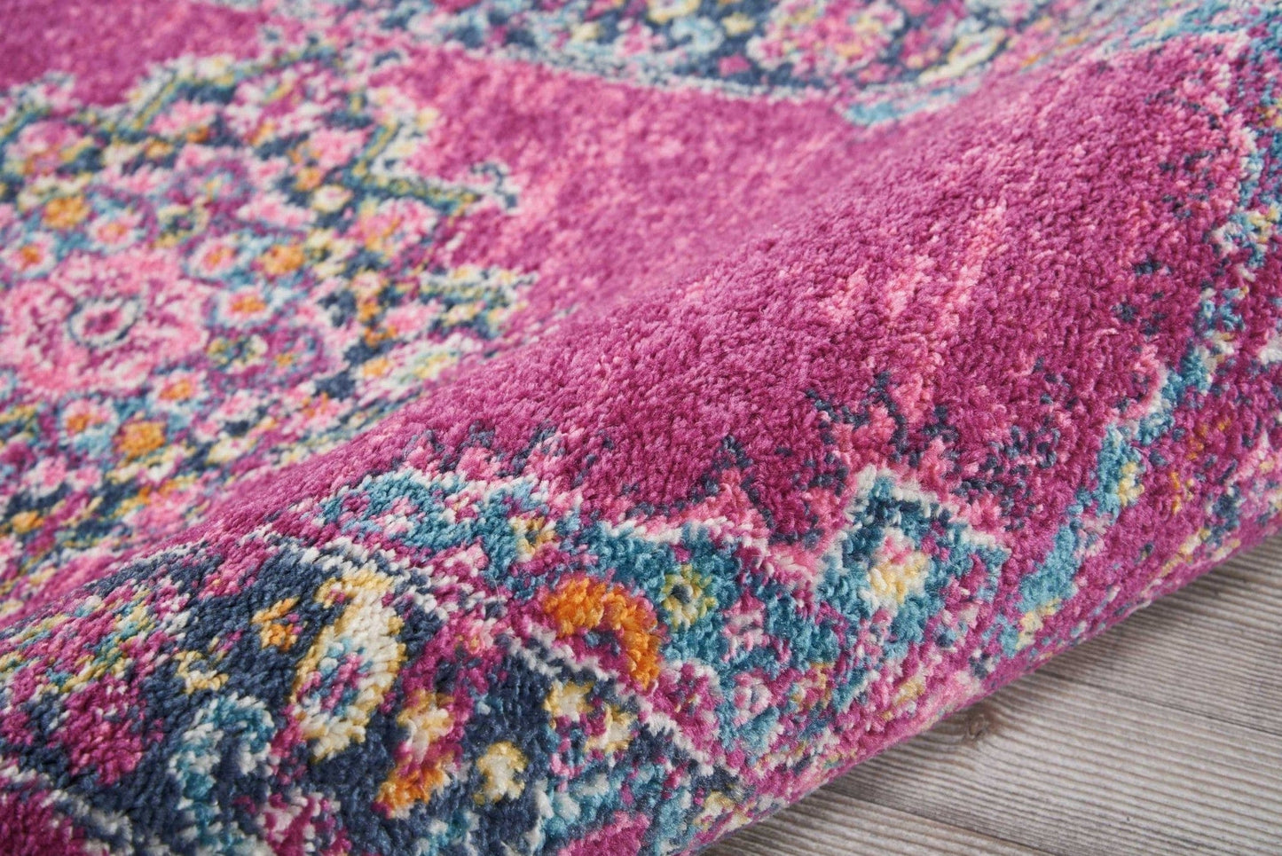 2’ X 10’ Fuchsia And Blue Distressed Runner Rug