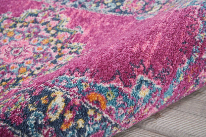 2’ X 10’ Fuchsia And Blue Distressed Runner Rug