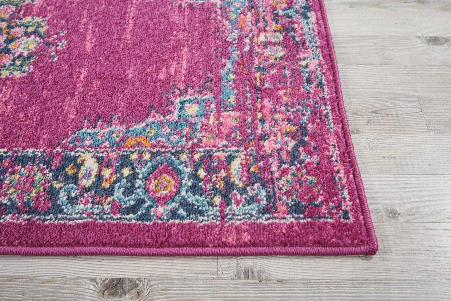 2’ X 10’ Fuchsia And Blue Distressed Runner Rug
