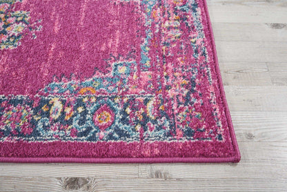 2’ X 10’ Fuchsia And Blue Distressed Runner Rug