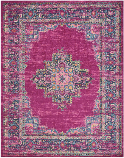 2’ X 10’ Fuchsia And Blue Distressed Runner Rug