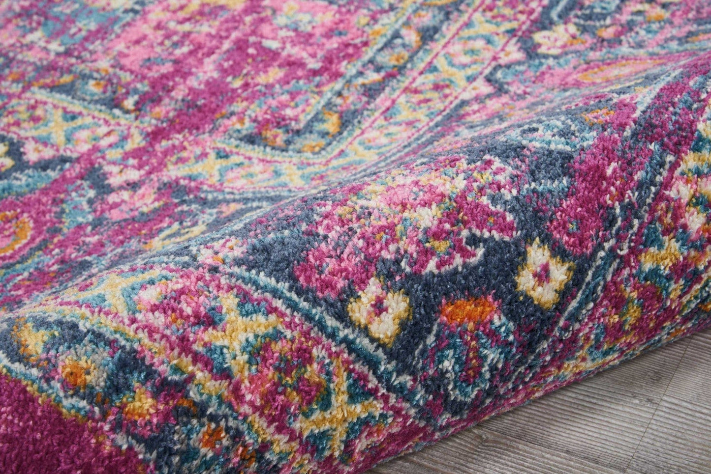 2’ X 10’ Fuchsia And Blue Distressed Runner Rug
