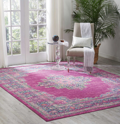 2’ X 10’ Fuchsia And Blue Distressed Runner Rug