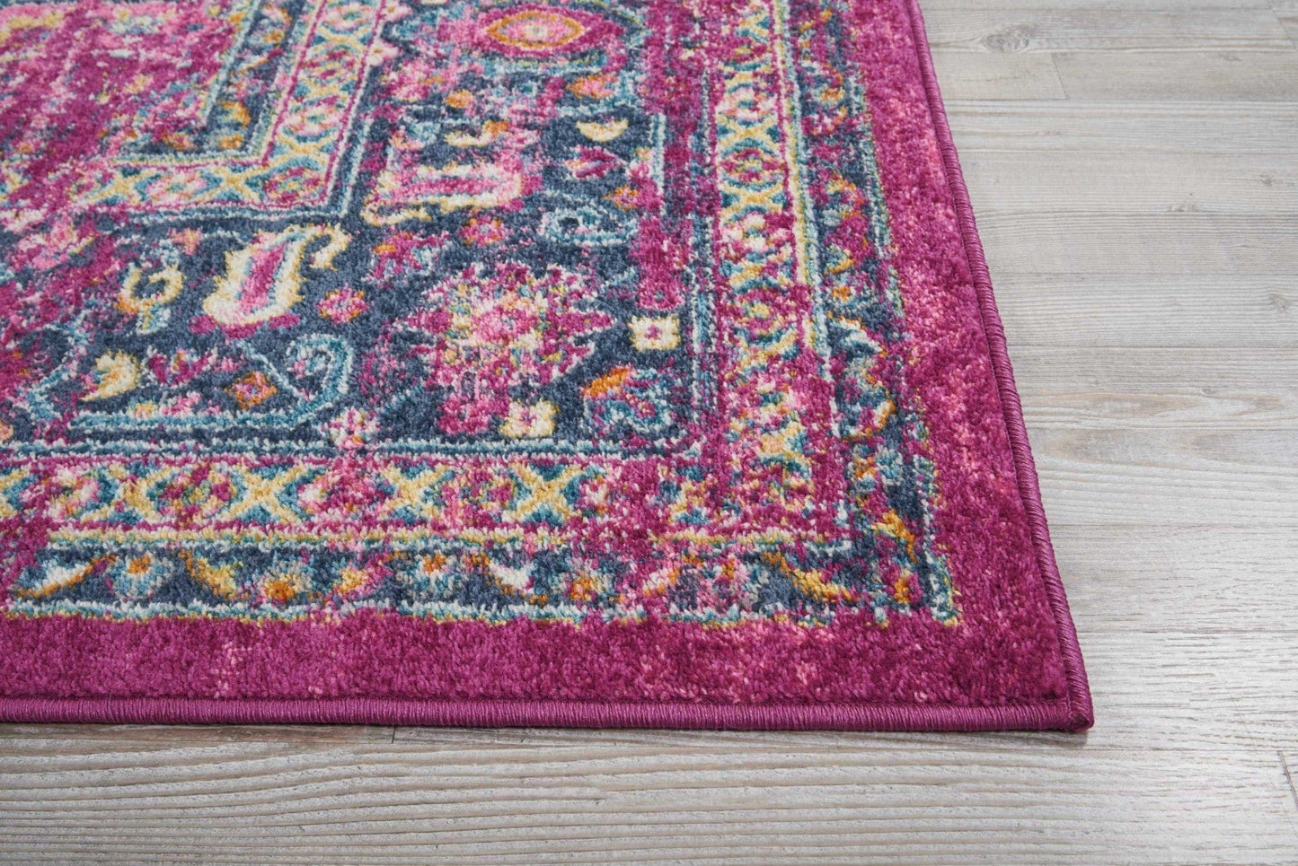 2’ X 10’ Fuchsia And Blue Distressed Runner Rug
