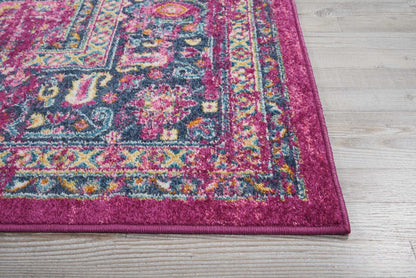 2’ X 10’ Fuchsia And Blue Distressed Runner Rug