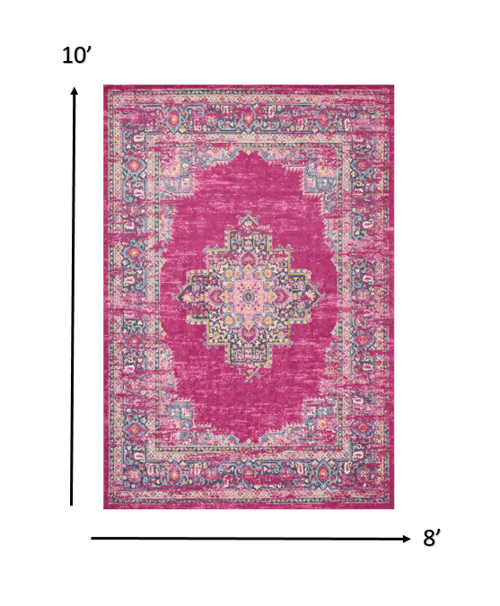 2’ X 10’ Fuchsia And Blue Distressed Runner Rug