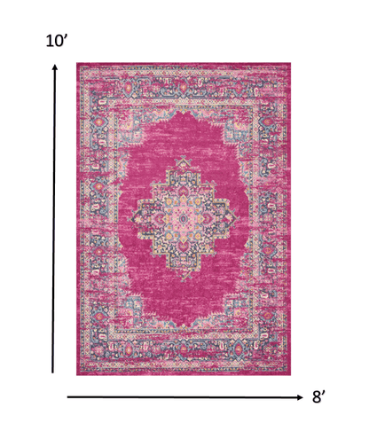 2’ X 10’ Fuchsia And Blue Distressed Runner Rug