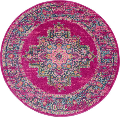 2’ X 10’ Fuchsia And Blue Distressed Runner Rug