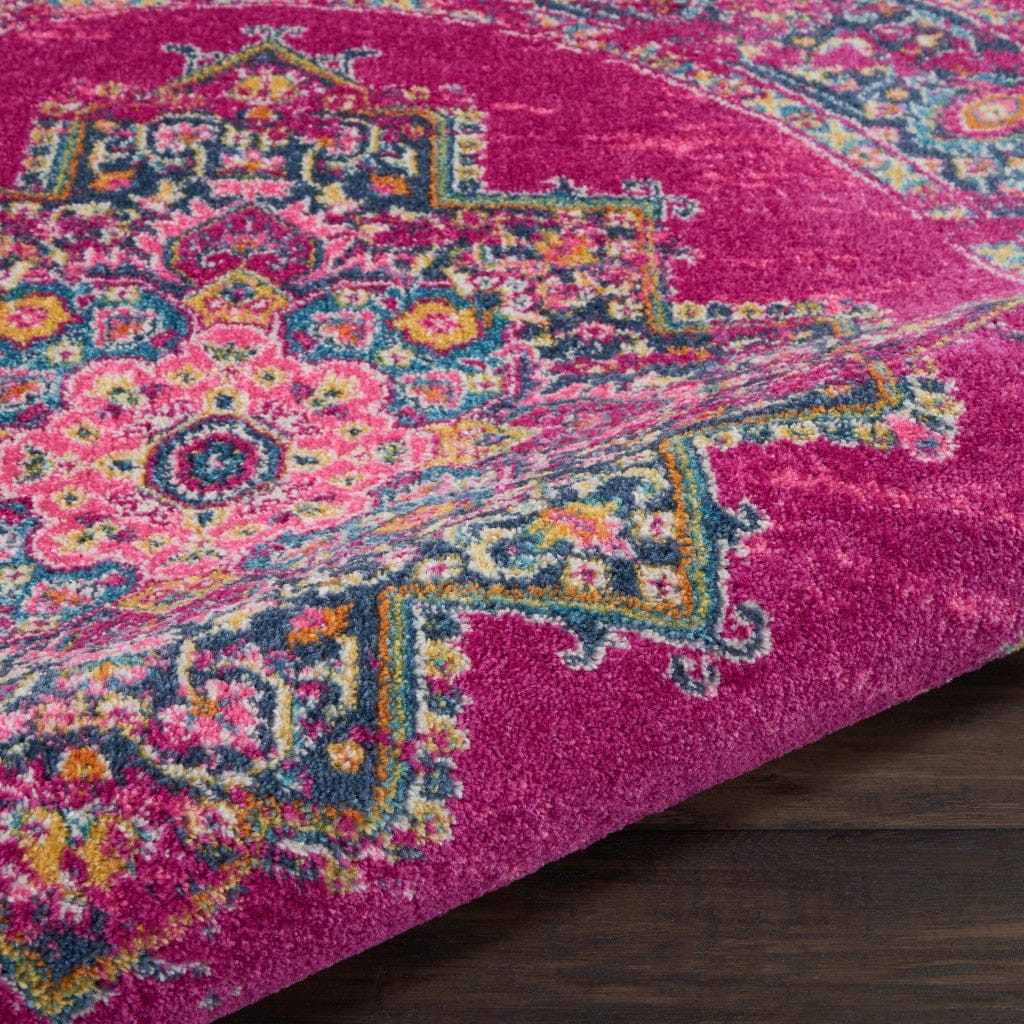 2’ X 10’ Fuchsia And Blue Distressed Runner Rug