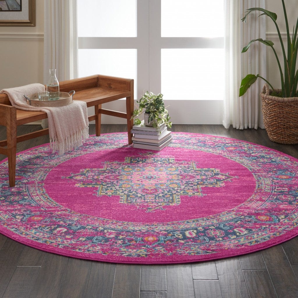 2’ X 10’ Fuchsia And Blue Distressed Runner Rug
