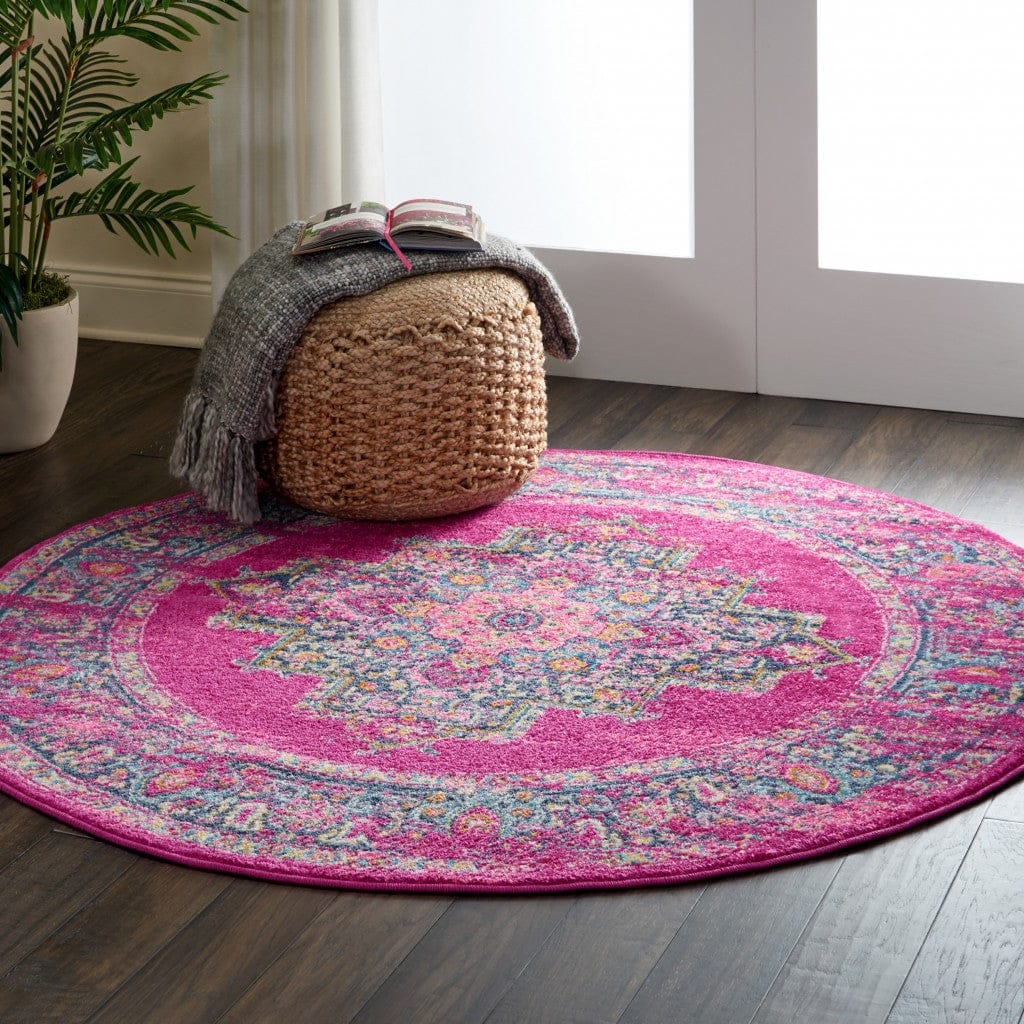 2’ X 10’ Fuchsia And Blue Distressed Runner Rug