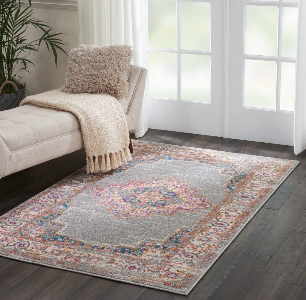 4’ Round Gray And Gold Medallion Area Rug