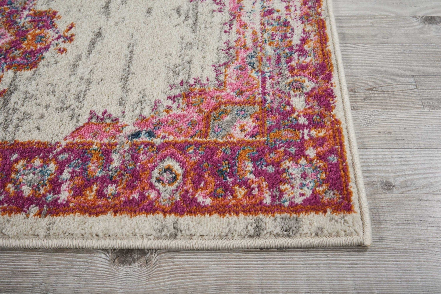 2’ X 6' Ivory And Fuchsia Distressed Runner Rug