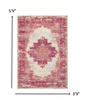 2’ X 6' Ivory And Fuchsia Distressed Runner Rug