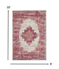 2’ X 6' Ivory And Fuchsia Distressed Runner Rug