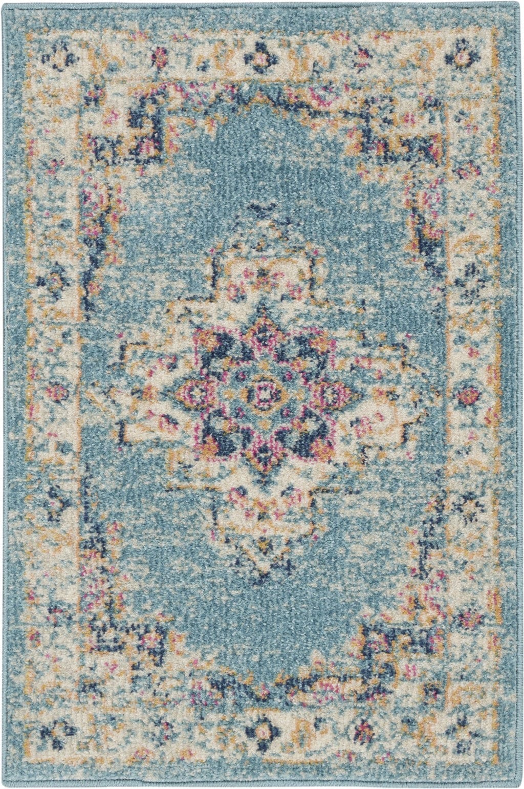 2’X3’ Light Blue Distressed Medallion Scatter Rug