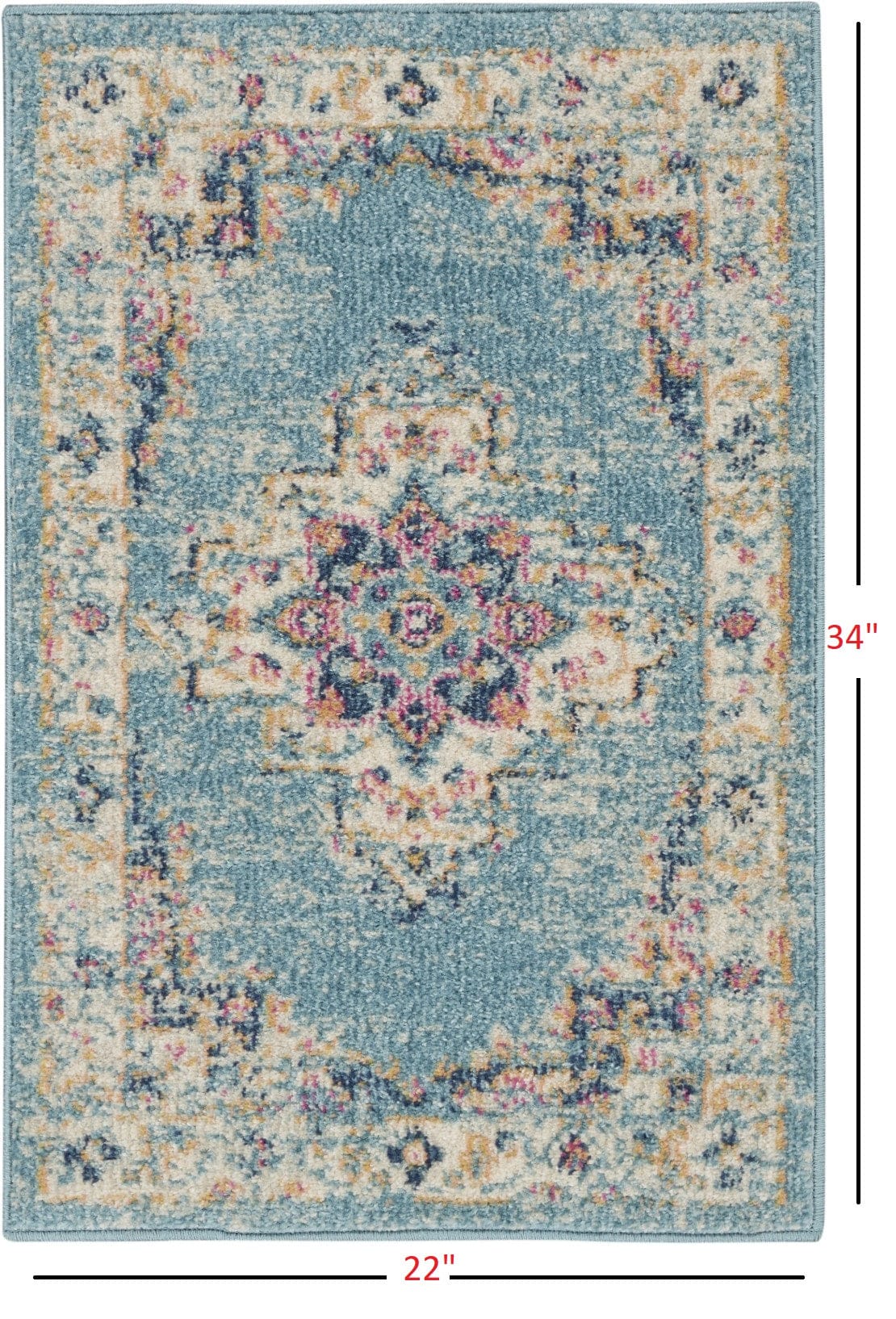 2’X3’ Light Blue Distressed Medallion Scatter Rug
