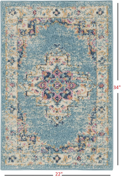 2’X3’ Light Blue Distressed Medallion Scatter Rug