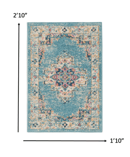 2’X3’ Light Blue Distressed Medallion Scatter Rug