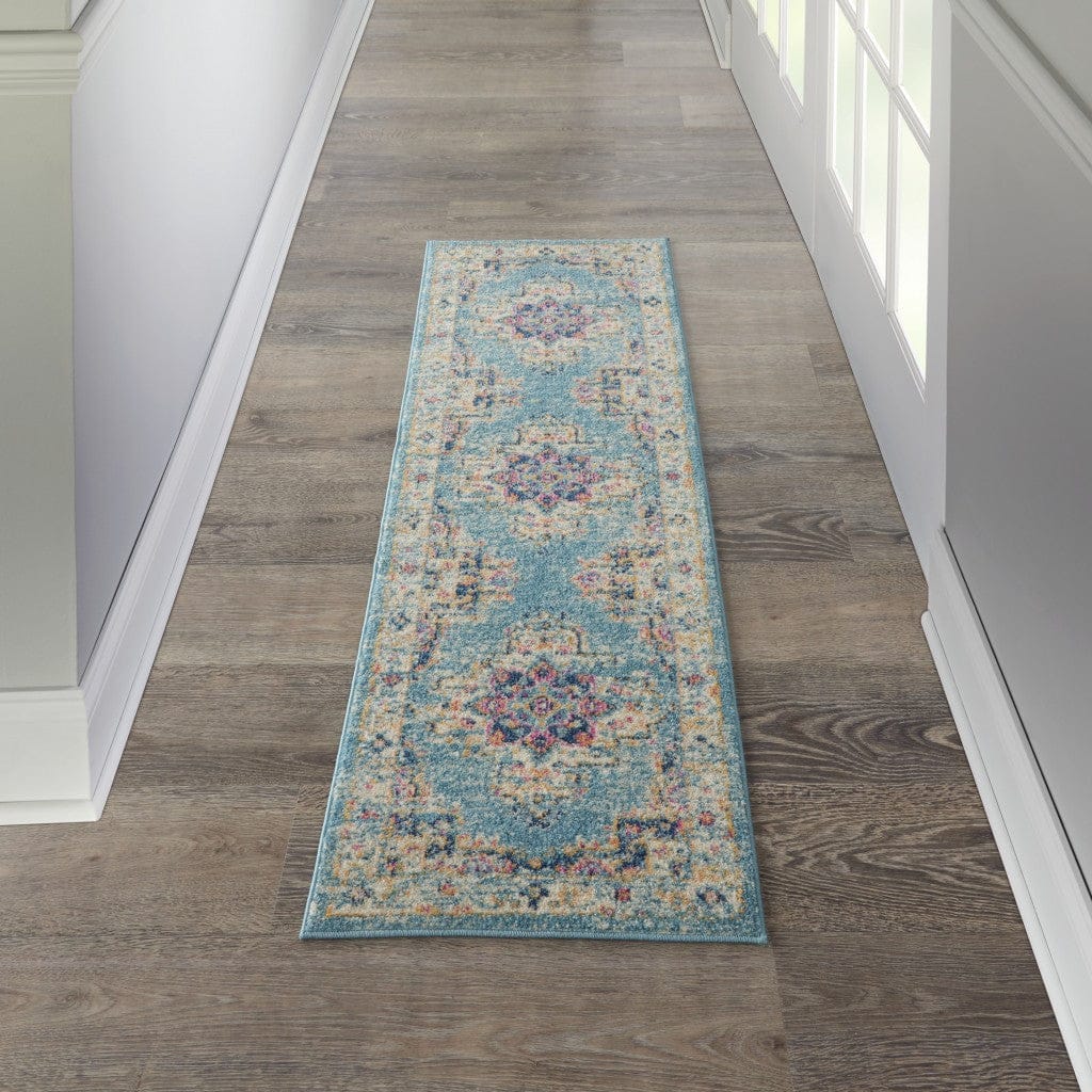 2’X3’ Light Blue Distressed Medallion Scatter Rug