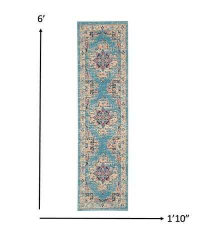 2’X3’ Light Blue Distressed Medallion Scatter Rug