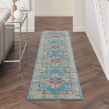 2’X3’ Light Blue Distressed Medallion Scatter Rug