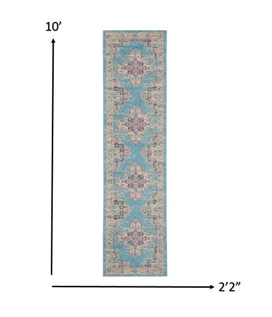 2’X3’ Light Blue Distressed Medallion Scatter Rug