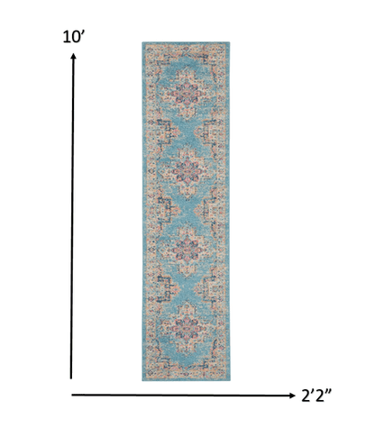 2’X3’ Light Blue Distressed Medallion Scatter Rug
