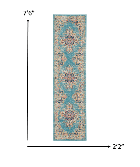 2’X3’ Light Blue Distressed Medallion Scatter Rug