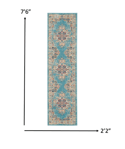 2’X3’ Light Blue Distressed Medallion Scatter Rug