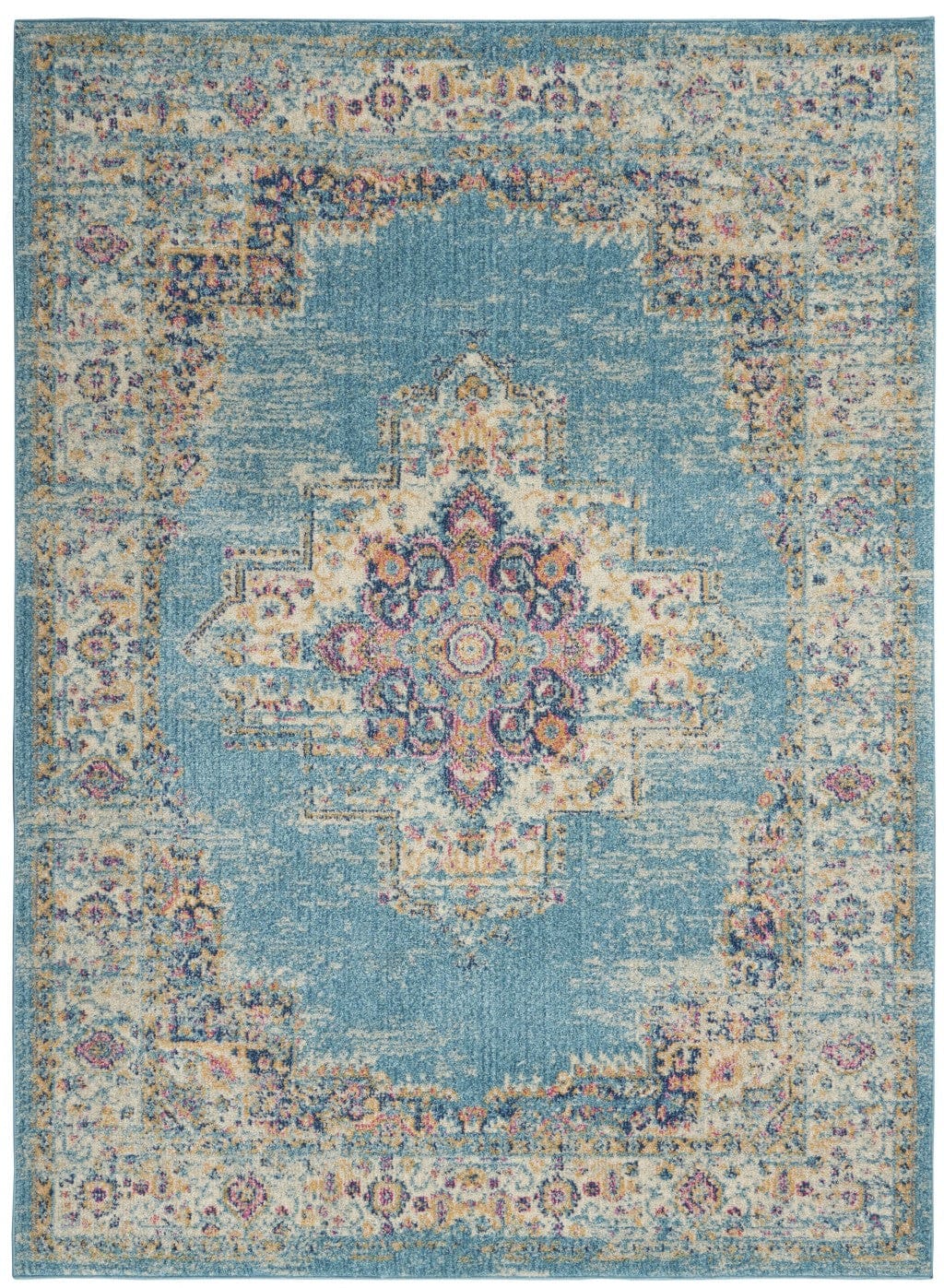 4’X6’ Light Blue Distressed Medallion Area Rug
