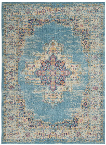 4’X6’ Light Blue Distressed Medallion Area Rug