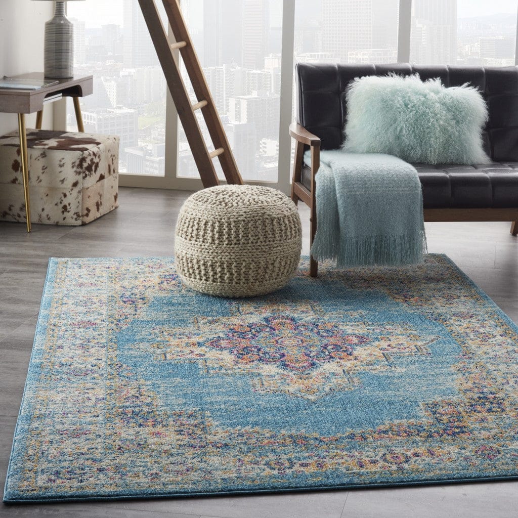 4’X6’ Light Blue Distressed Medallion Area Rug