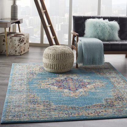 4’X6’ Light Blue Distressed Medallion Area Rug
