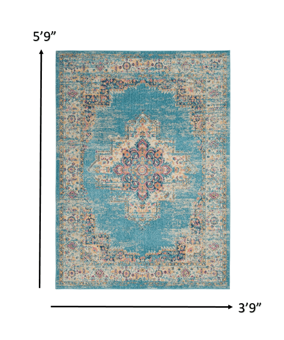 4’X6’ Light Blue Distressed Medallion Area Rug