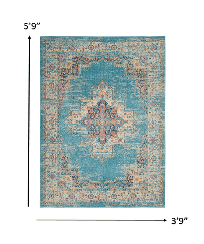4’X6’ Light Blue Distressed Medallion Area Rug