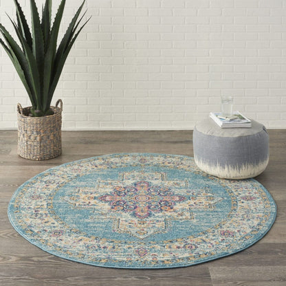 2’X3’ Light Blue Distressed Medallion Scatter Rug