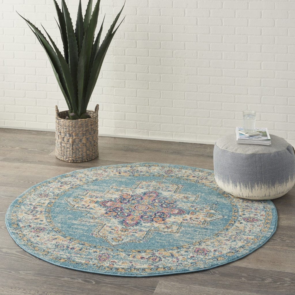 2’X3’ Light Blue Distressed Medallion Scatter Rug