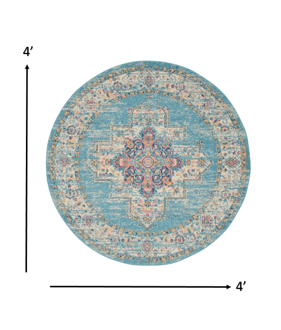 2’X3’ Light Blue Distressed Medallion Scatter Rug