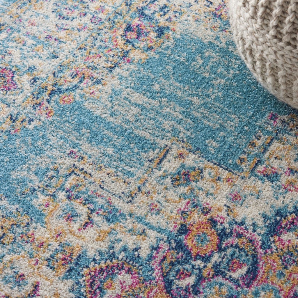2’X3’ Light Blue Distressed Medallion Scatter Rug