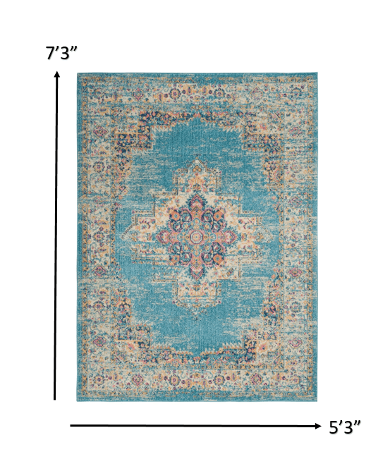 2’X3’ Light Blue Distressed Medallion Scatter Rug