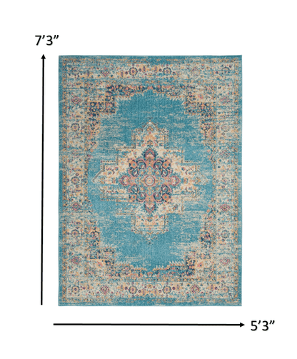 2’X3’ Light Blue Distressed Medallion Scatter Rug