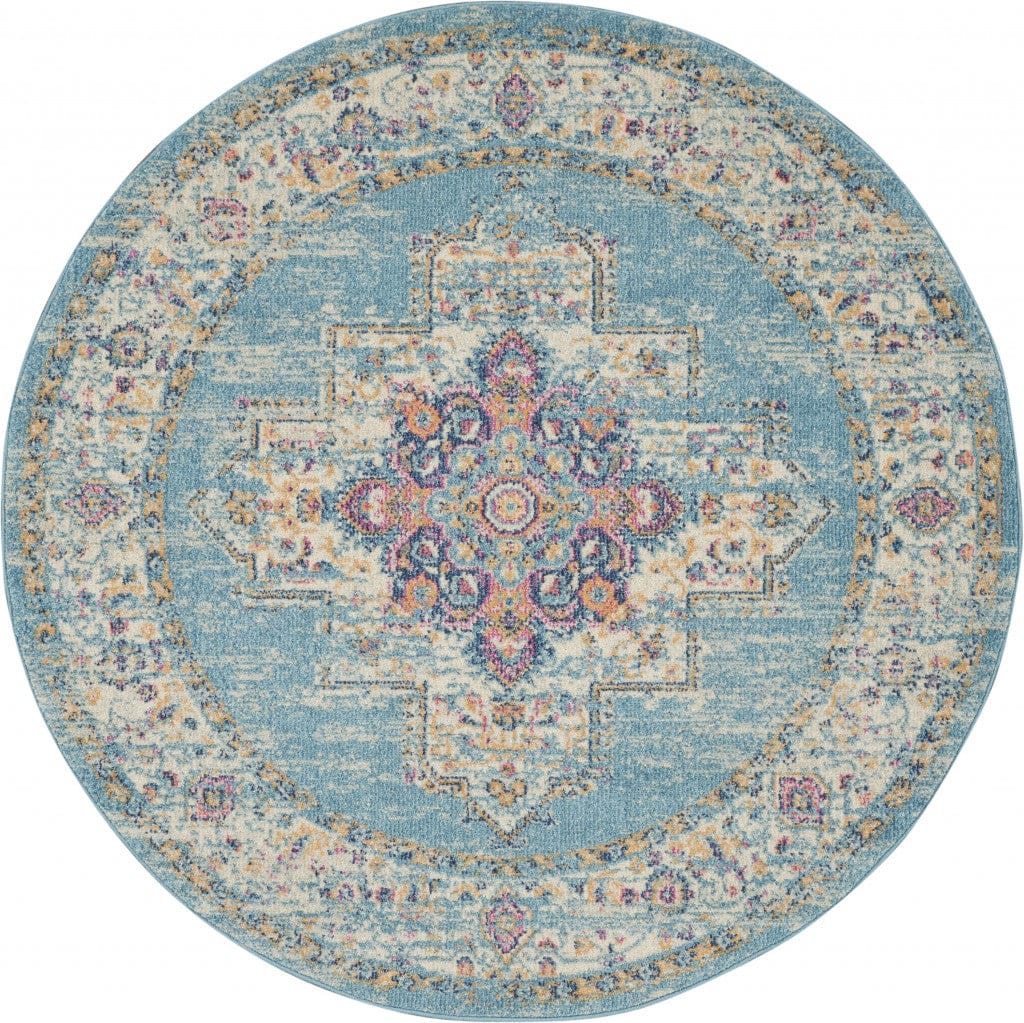 2’X3’ Light Blue Distressed Medallion Scatter Rug